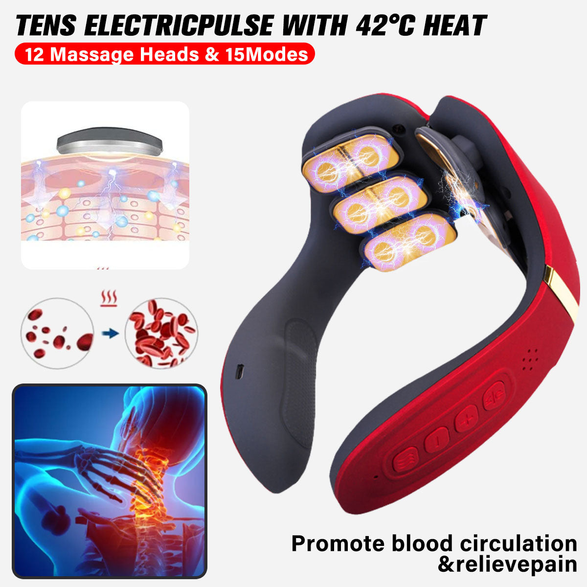 12D Electric Cervical Neck Massager Heated Relax Body Shoulder Musle Relief Pain-Electric Massagers-AULEY