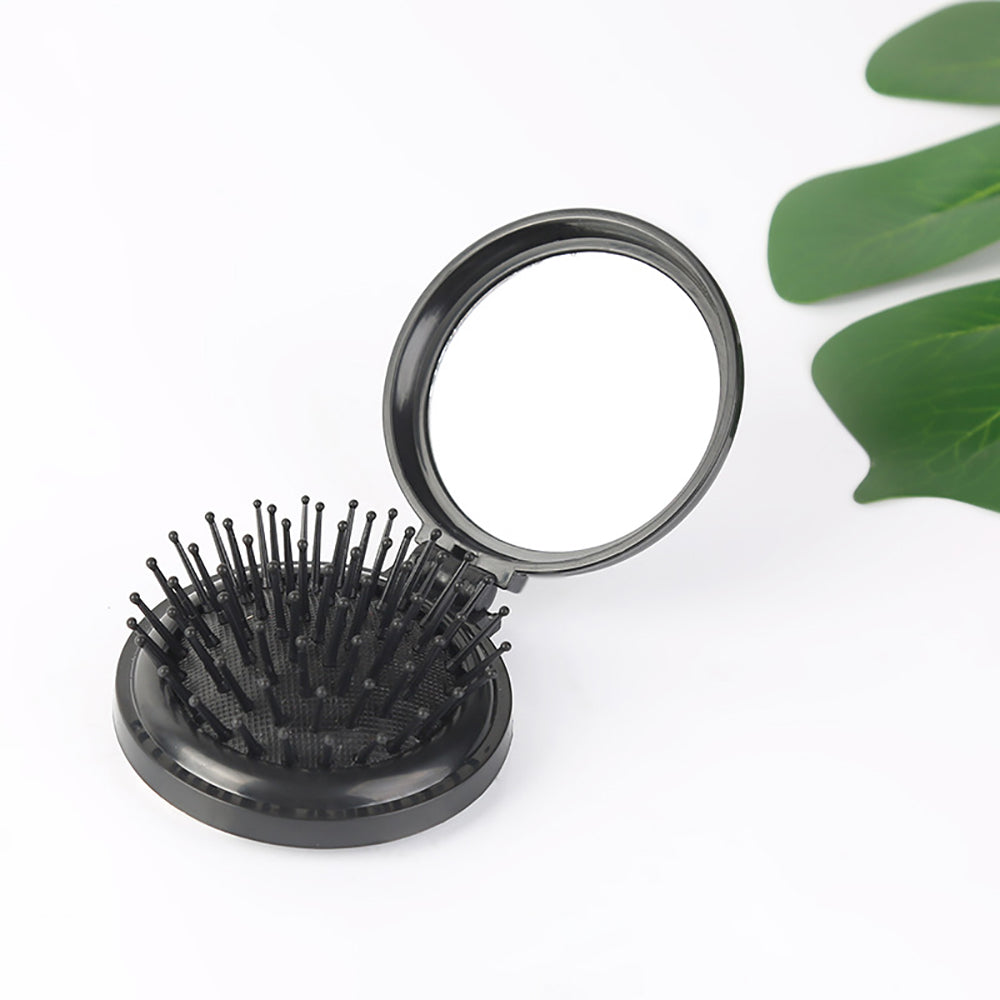 1Pcs Portable Round Mirror Hair Comb Folding Massage Hair Brush Mini Airbag Comb-Brushes & Combs-AULEY