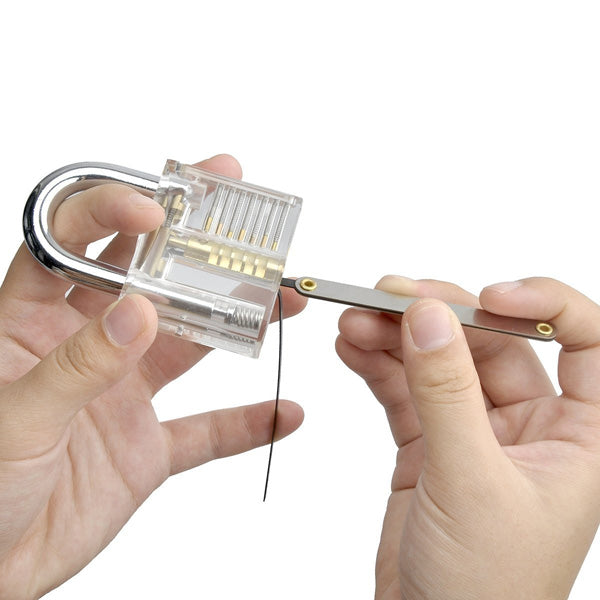 DANIU Transparent Practice Padlock with 12pcs Unlocking Lock Picks Set Key Extractor Tools-AULEY