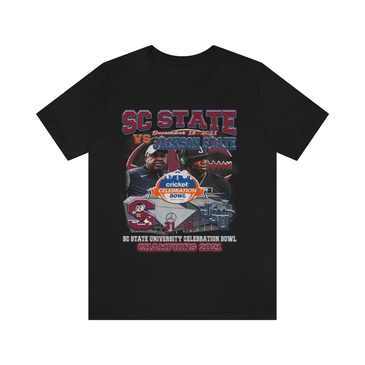 Celebration Bowl Champions 2021 - South Carolina State University T-Shirt (Designs on Front & Back)-T-Shirt-AULEY