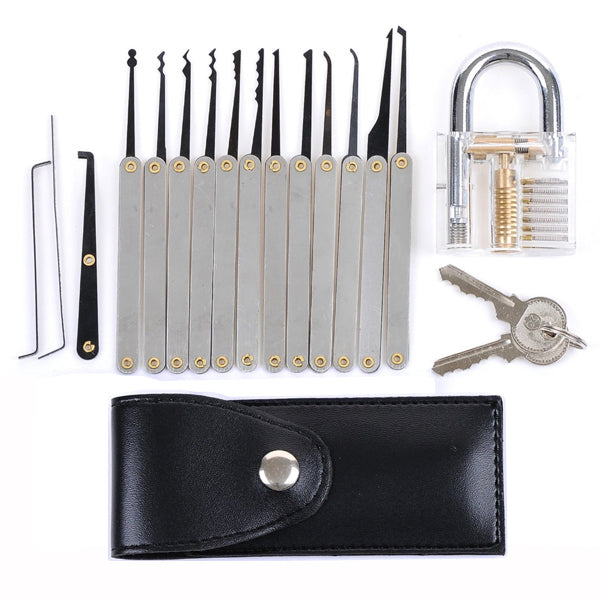 DANIU Transparent Practice Padlock with 12pcs Unlocking Lock Picks Set Key Extractor Tools-AULEY