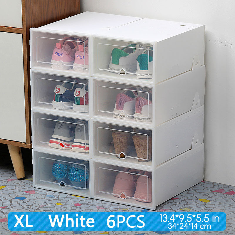6PCS Shoe Box Sneakers Storage Organizer Stackable Clear White Plastic XL-Shoe Organizers-AULEY