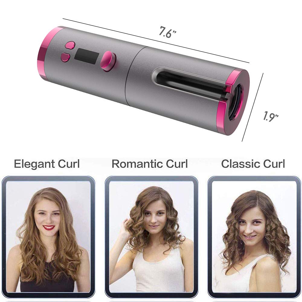 Cordless Auto Rotating Hair Curler Hair Waver Curling Iron Wireless LCD Ceramic-Straightening & Curling Irons-AULEY
