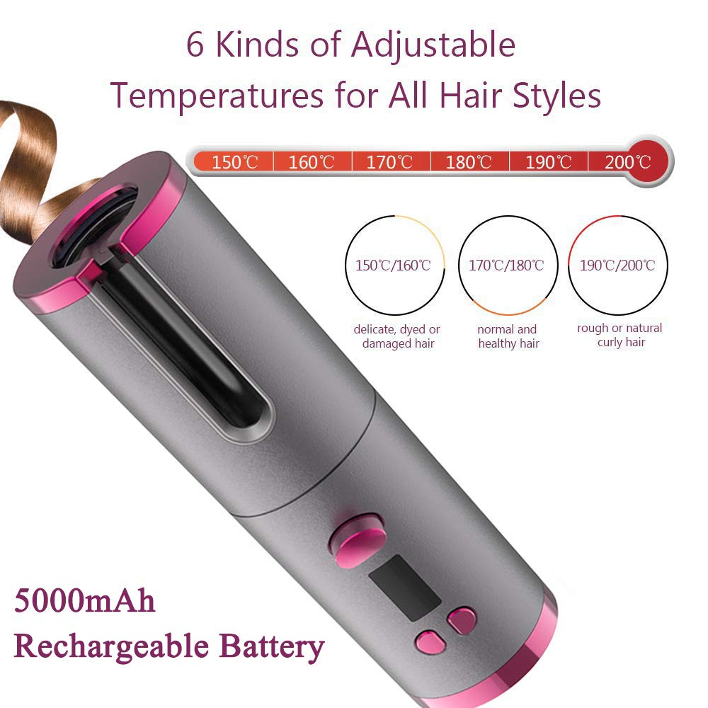 Cordless Auto Rotating Hair Curler Hair Waver Curling Iron Wireless LCD Ceramic-Straightening & Curling Irons-AULEY