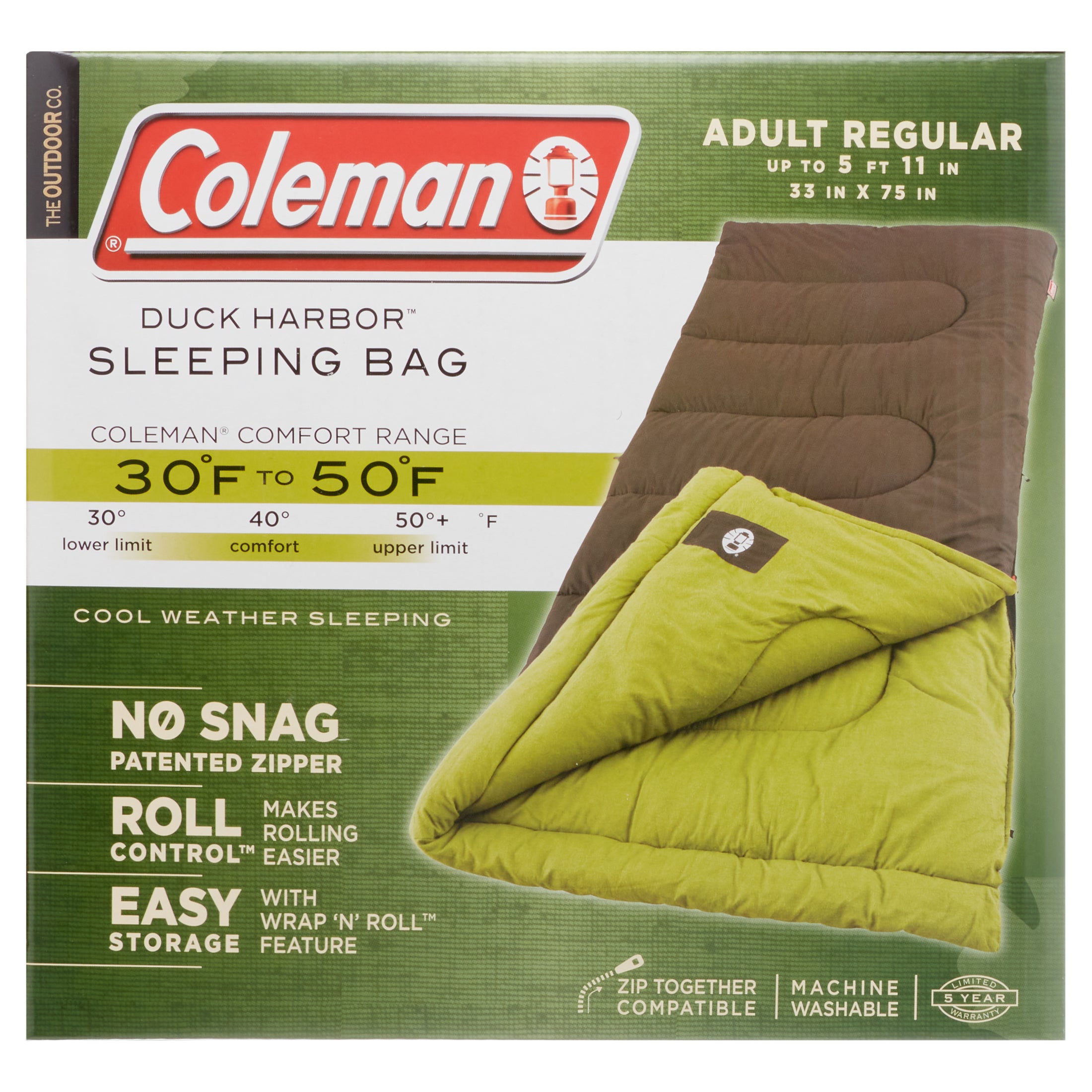 Coleman Adult Sleeping Bag Harbor Cool Weather 40 degrees F Cotton Cover-sleeping bag-AULEY