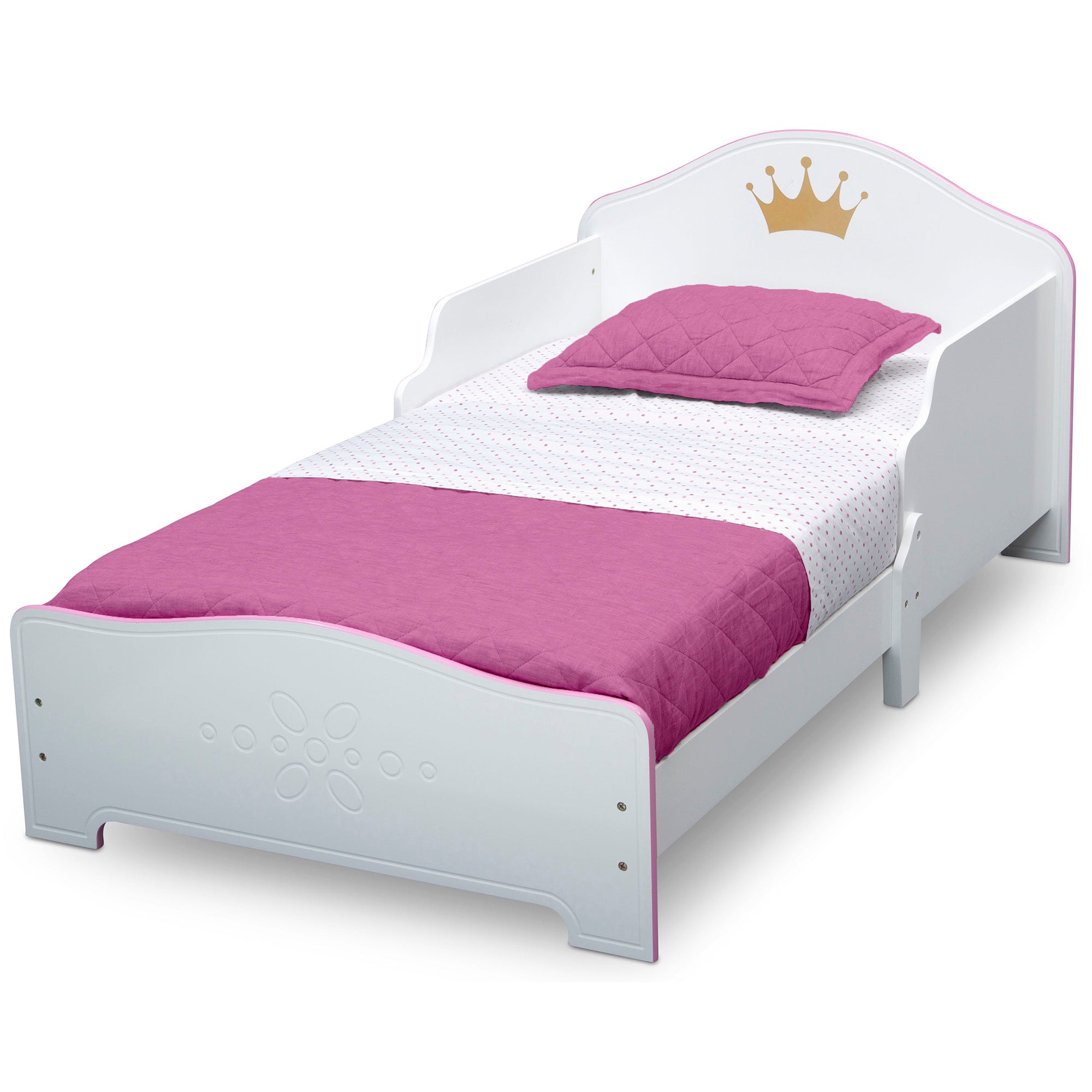 Delta Children Princess Crown Wood Toddler Bed, White/Pink-toddler girl bed-AULEY
