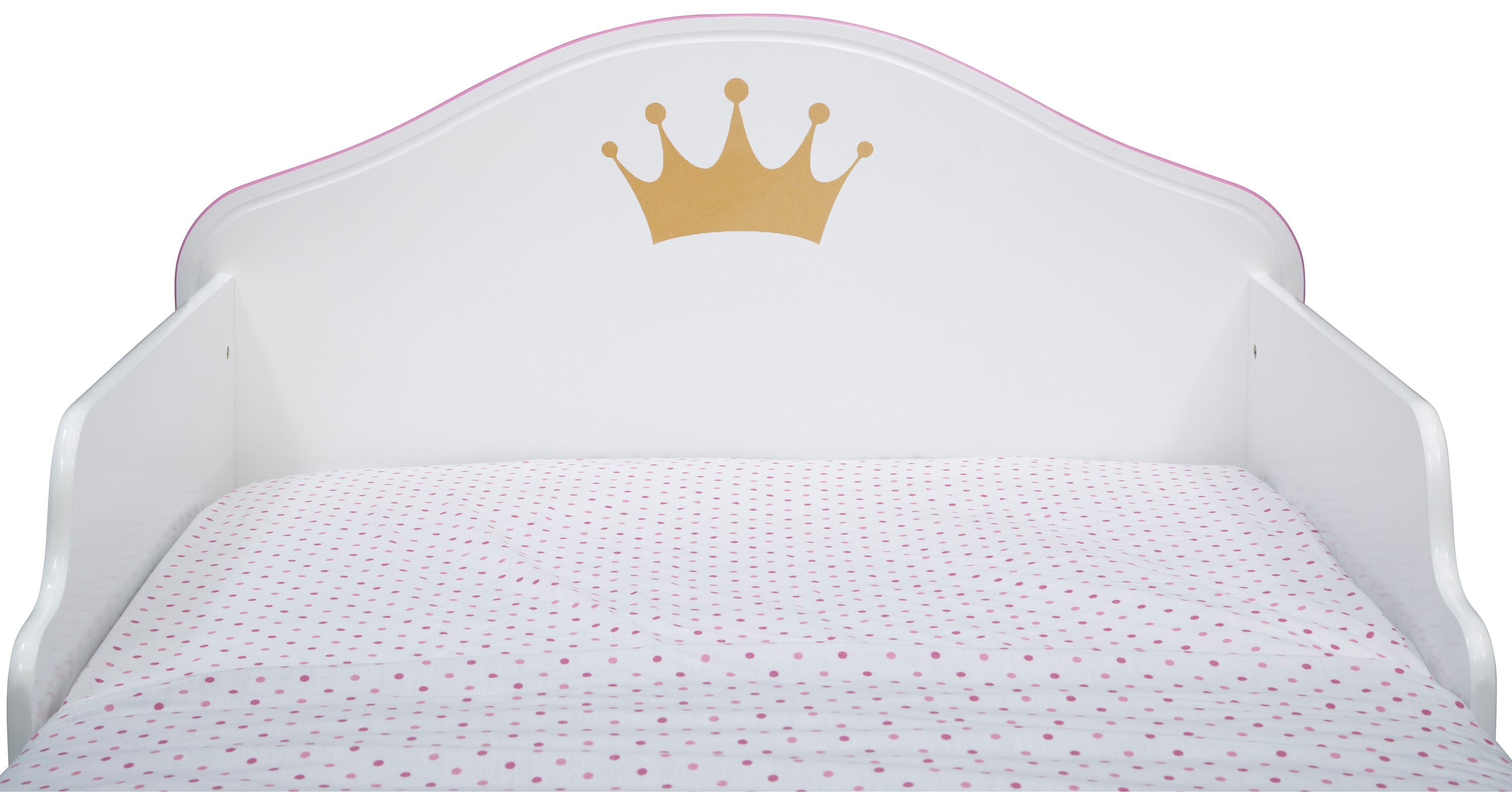 Delta Children Princess Crown Wood Toddler Bed, White/Pink-toddler girl bed-AULEY