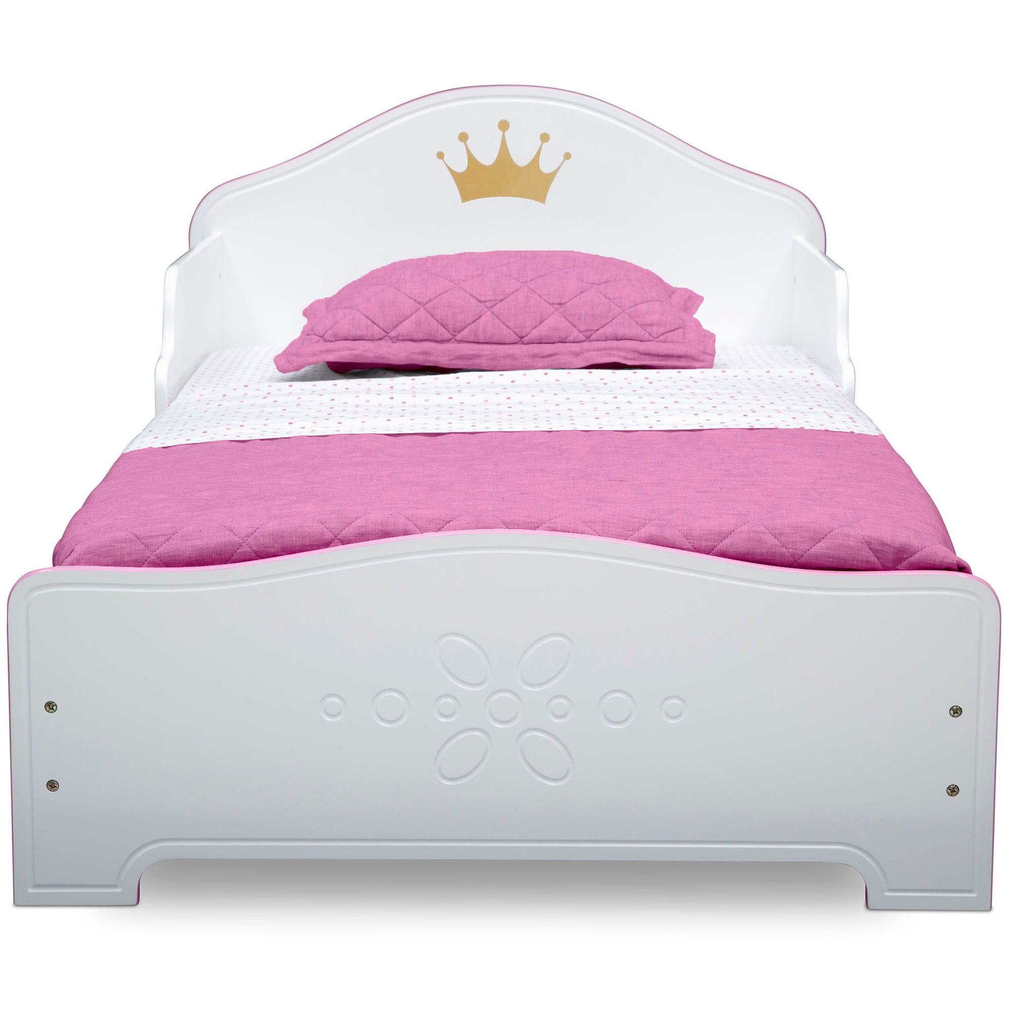 Delta Children Princess Crown Wood Toddler Bed, White/Pink-toddler girl bed-AULEY