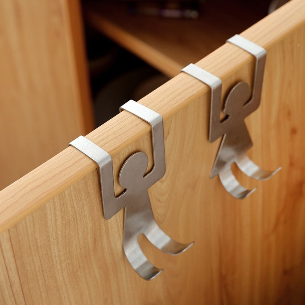 2Pcs Stainless Steel Lovers Shaped Hooks Up Cartoon Kitchen Holder Gadget Hanger Door-AULEY