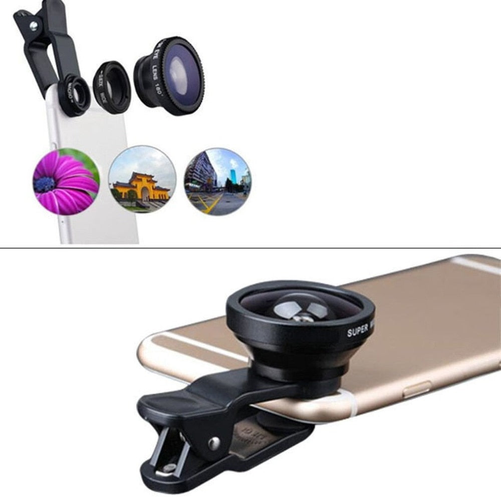 3-in-1 Wide Angle Macro Fish Eye Lens Camera Kits Mobile Phone Fish Eye Lenses-AULEY