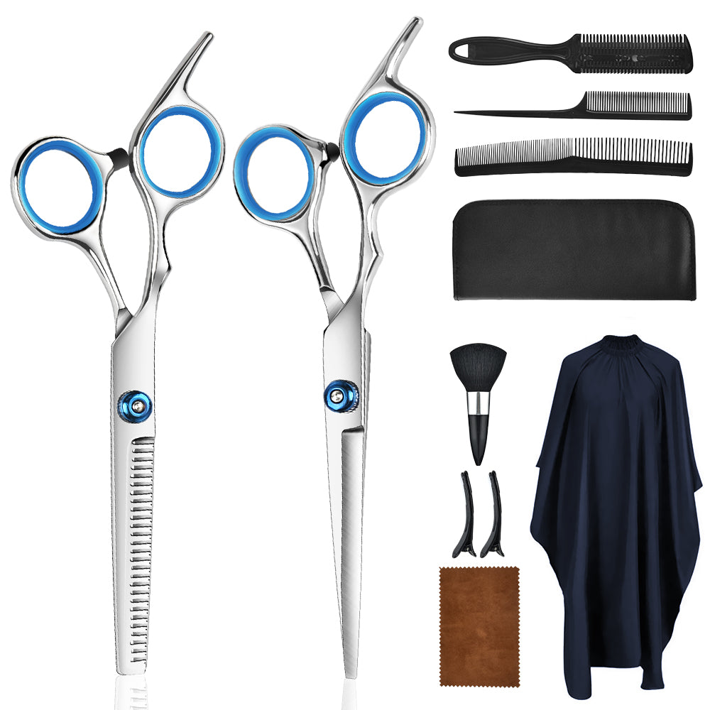 Professional Hairdressing Scissors 10 Sets Flat Scissors Teeth Scissors Thinning Hair Salon-Scissors & Shears-AULEY