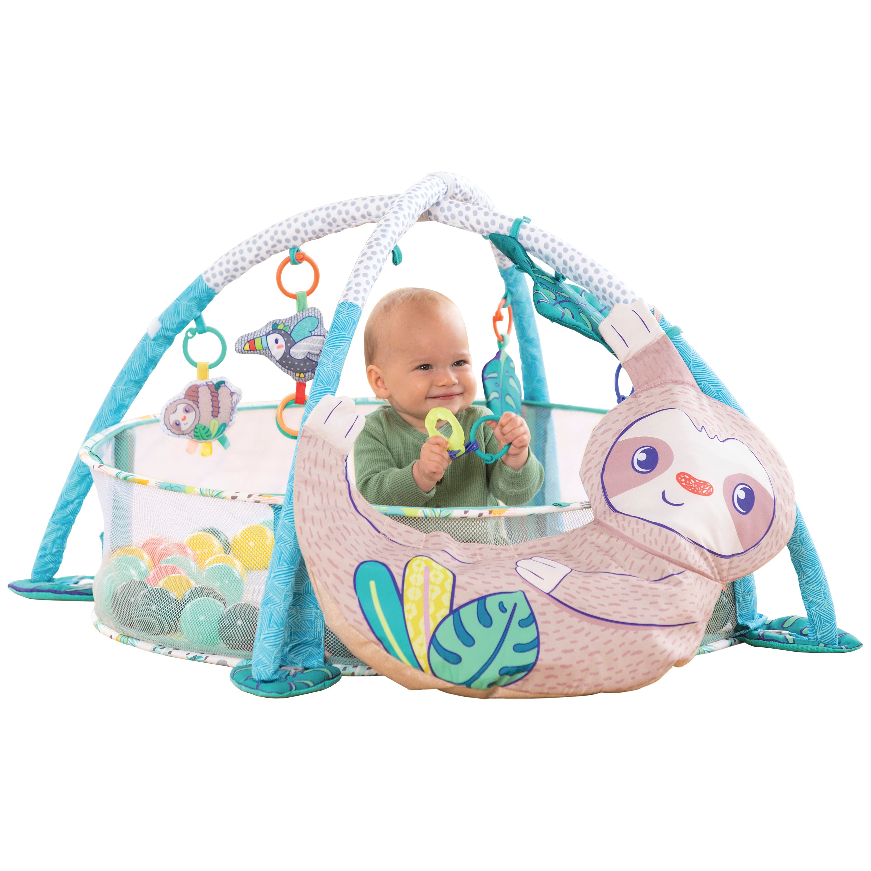Activity Gym & Ball Pit 4-in-1 Jumbo Baby Cute Sloth Animal Design New Infantino-baby activity gym-AULEY