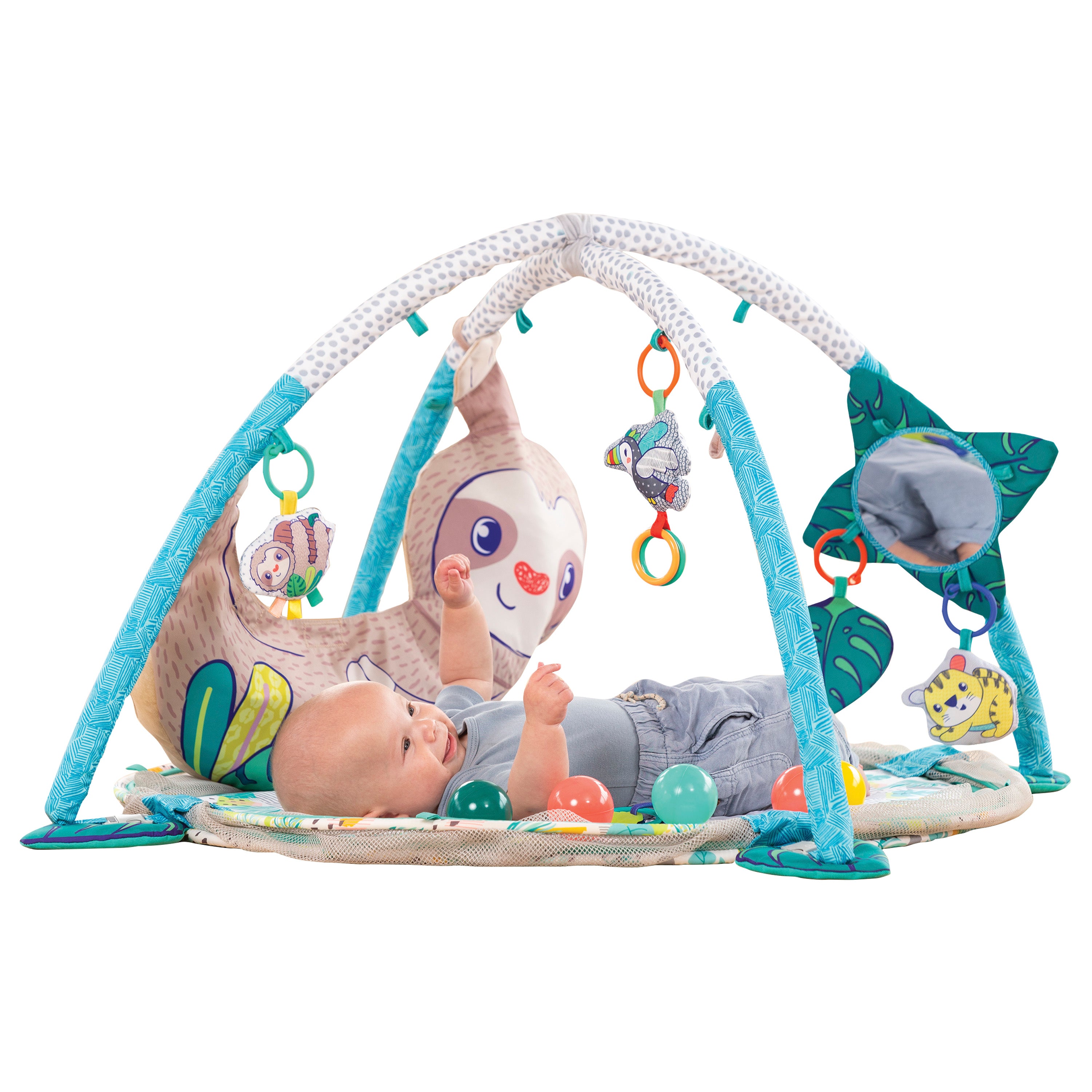 Activity Gym & Ball Pit 4-in-1 Jumbo Baby Cute Sloth Animal Design New Infantino-baby activity gym-AULEY