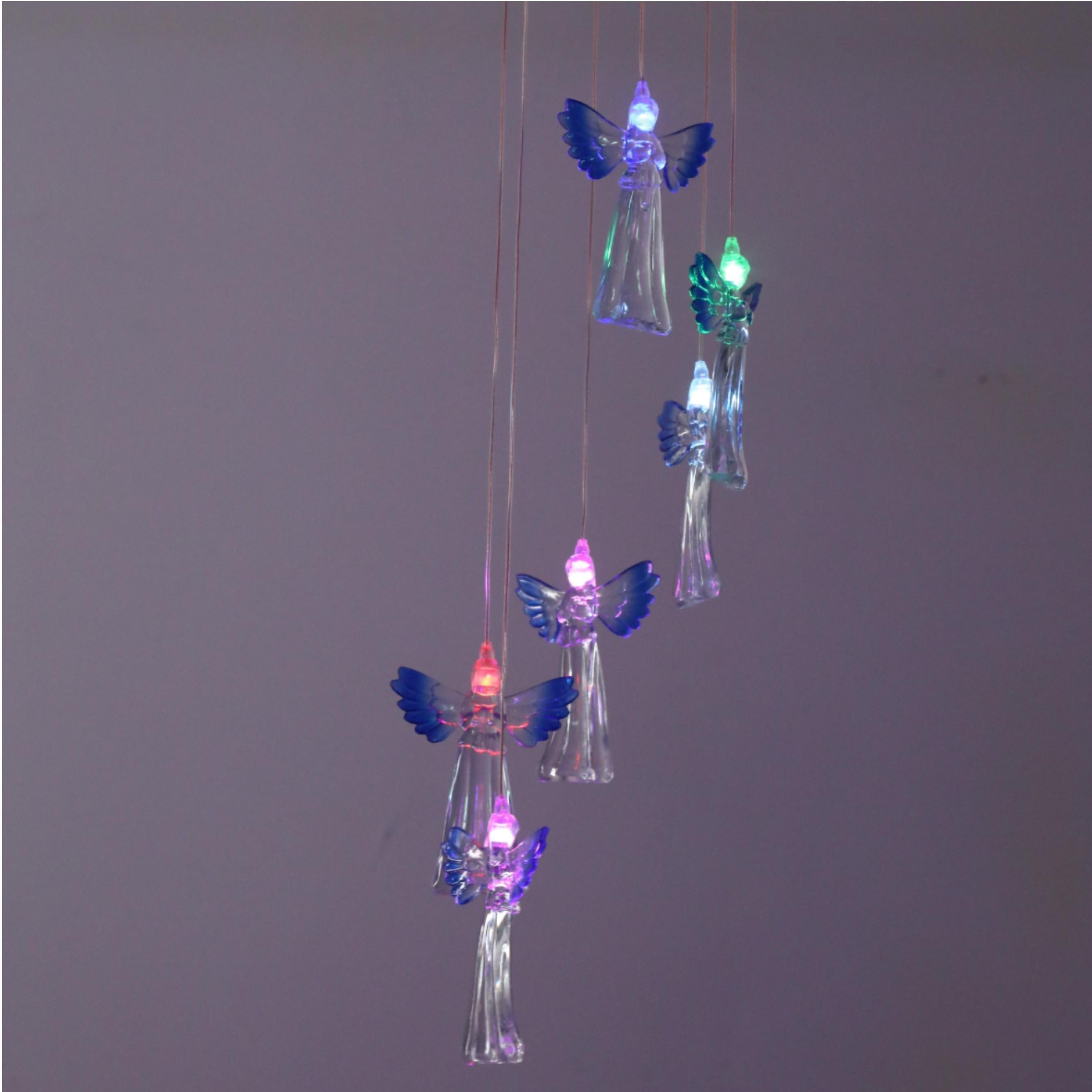 LED Solar Power Outdoor Colorful Windchime Angel Light Wind Chime Crystal Ball Hanging Yard Decoration-outdoor lighting-AULEY