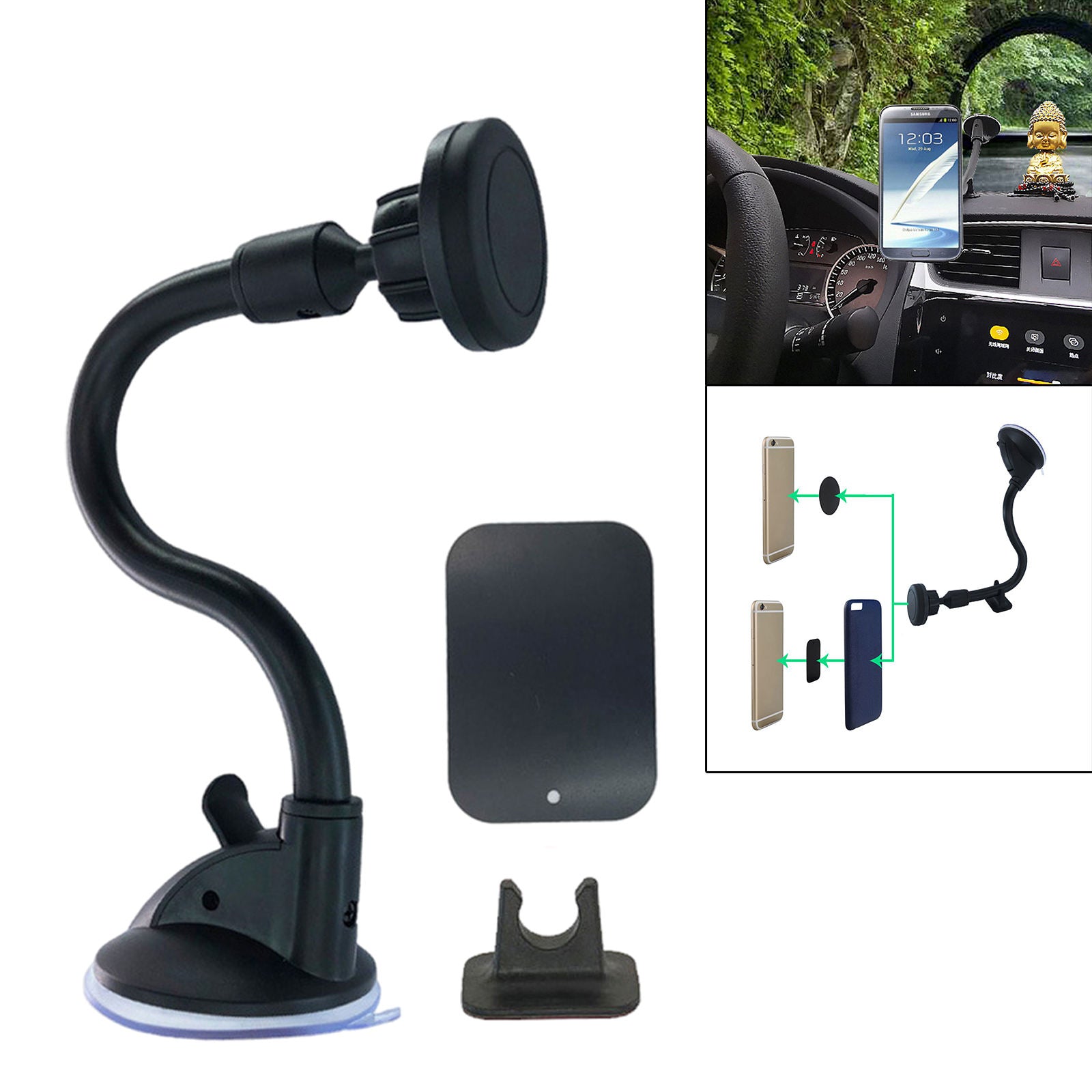 Long Arm Universal Magnetic Cradle Windshield Dashboard Cell Phone Mount-AULEY