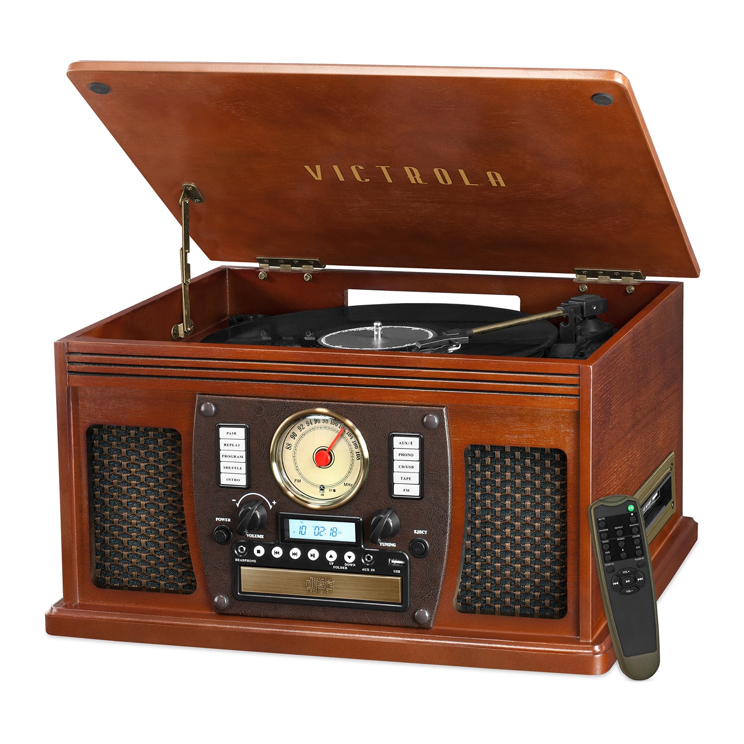 Record Player 8-in-1 Nostalgic Bluetooth 3-Speed Turntable CD Cassette FM Radio-Record Players/Home Turntables-AULEY