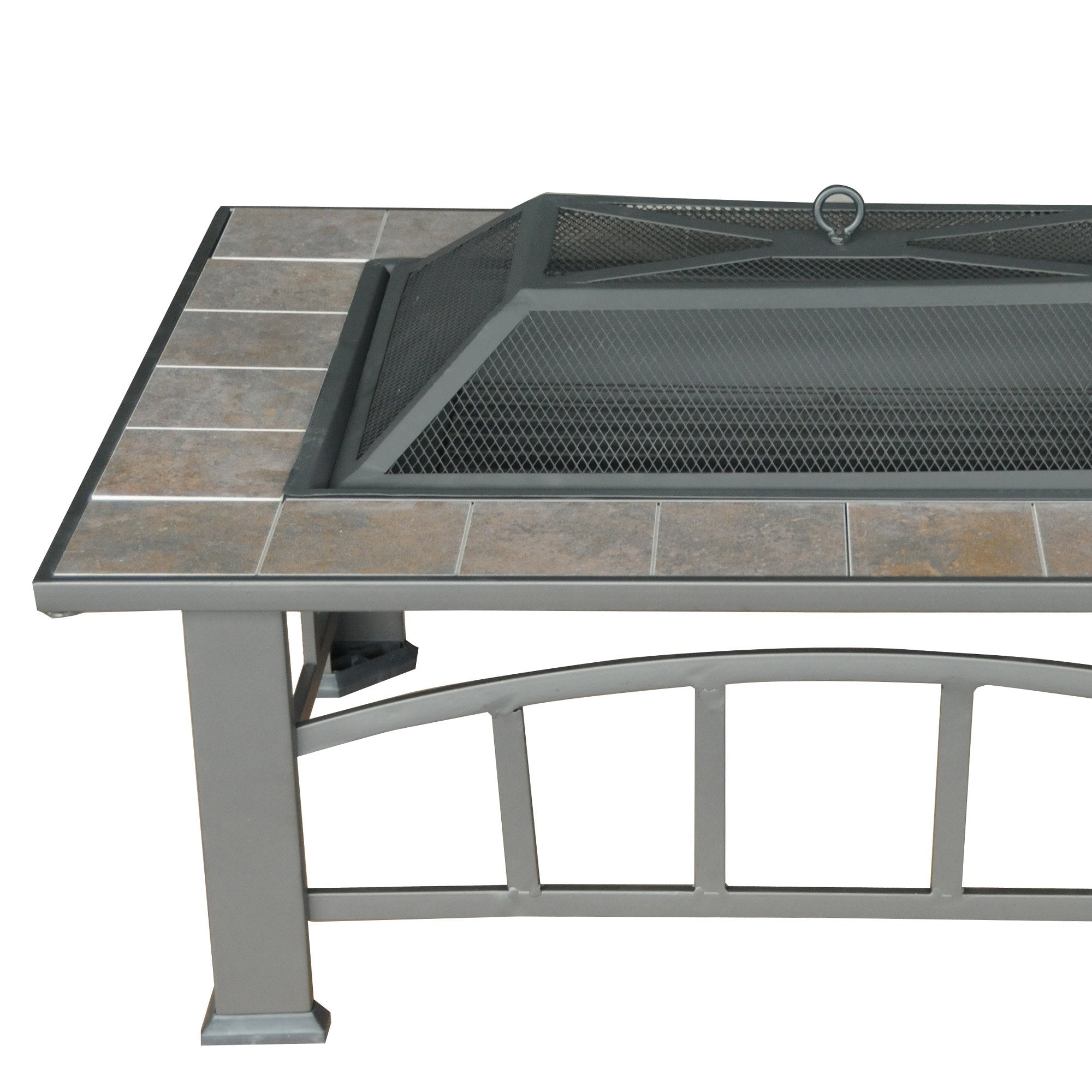 Rectangular Tile Table Top Outdoor Fire Pit Fireplace Backyard Deck Fire Bowl-Fire Pits-AULEY