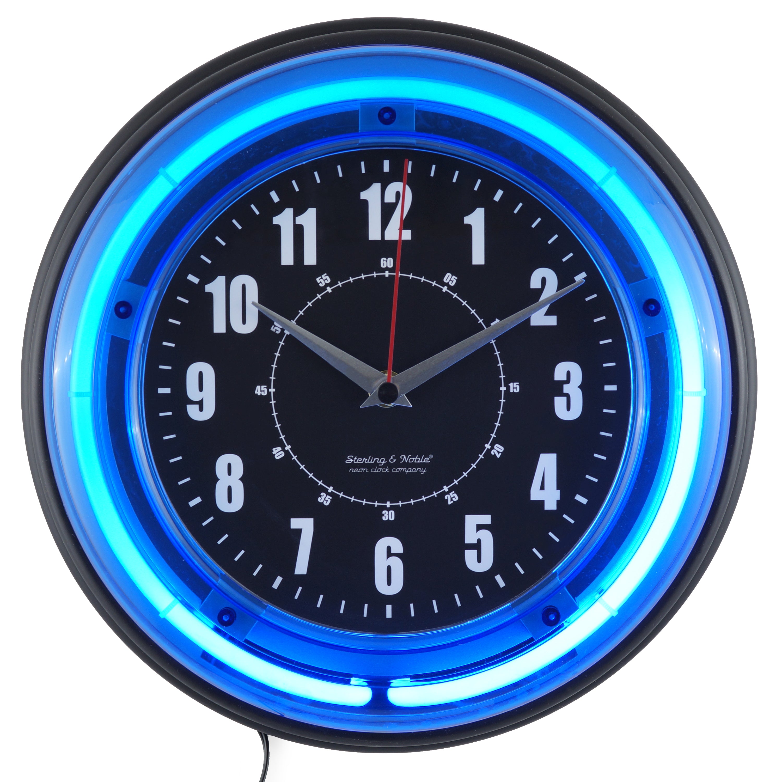 Retro Analog Wall Clock 11" Blue Neon Light Reliable Dorm Game Room Man Cave Bar-Wall Clocks-AULEY