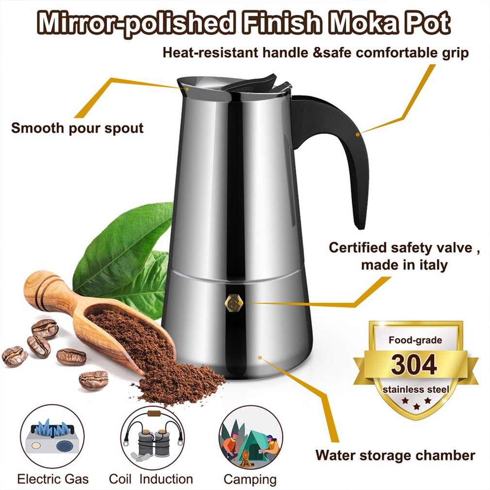 Coffee Maker Stovetop Espresso Coffee Maker Moka Coffee Pot with Coffee 300ml/6 Cups-Coffee Pots-AULEY