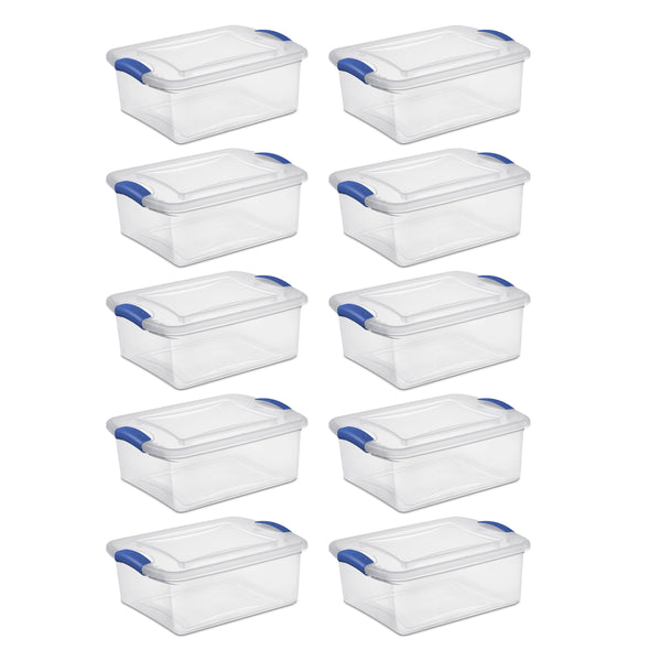 Plastic Storage Containers with Lids Latch Box Set 10 Stackable Clear Bins 15 Qt-Storage Boxes-AULEY