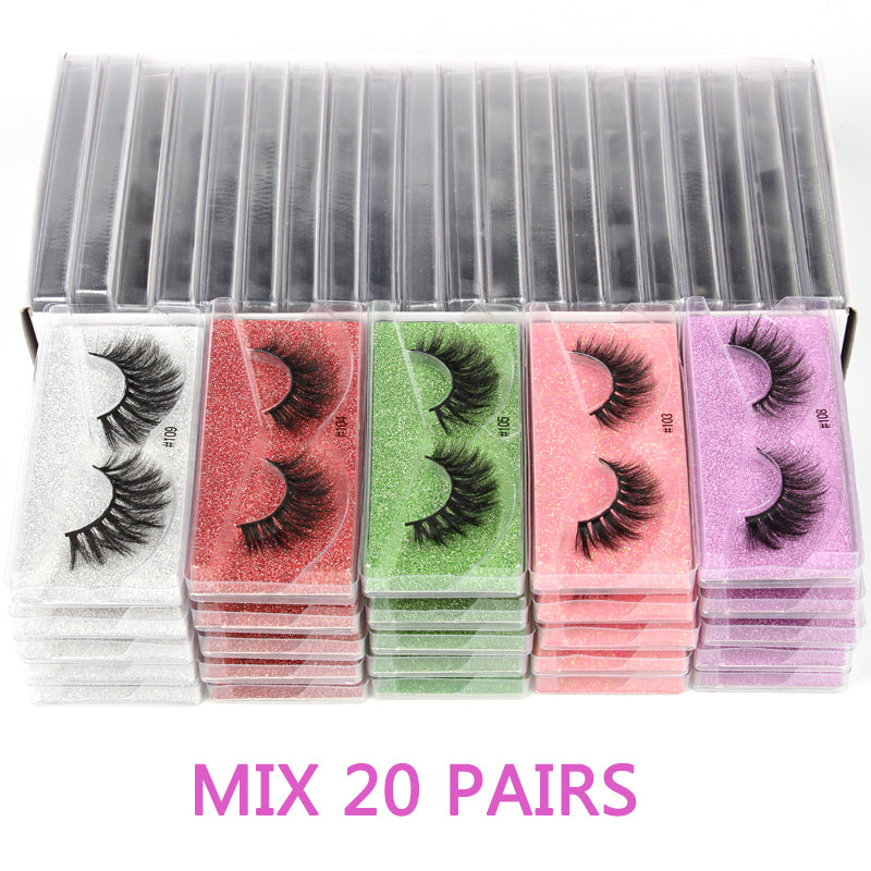 Mix 20 Pairs Mink Eyelashes 3d Mink Lashes Natural False Eyelashes Messy-False Eyelashes & Adhesives-AULEY