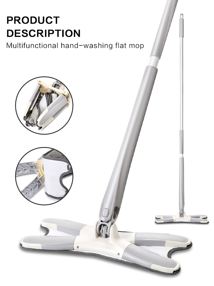 X-type Flat Floor Mop With Replace Cloth Heads 360 Degree Squeeze Home Cleaning-Mops, Brooms & Scrubbers-AULEY