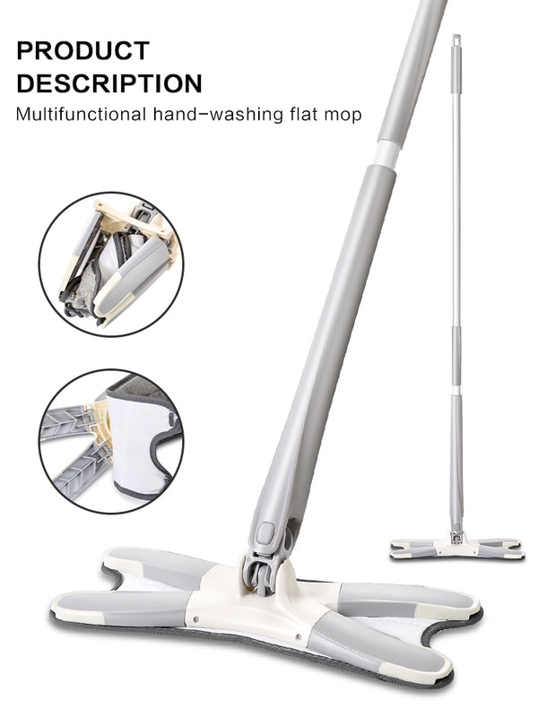 X-type Flat Floor Mop With Replace Cloth Heads 360 Degree Squeeze Home Cleaning-Mops, Brooms & Scrubbers-AULEY