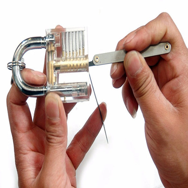 DANIU Transparent Practice Padlock with 12pcs Unlocking Lock Picks Set Key Extractor Tools-AULEY