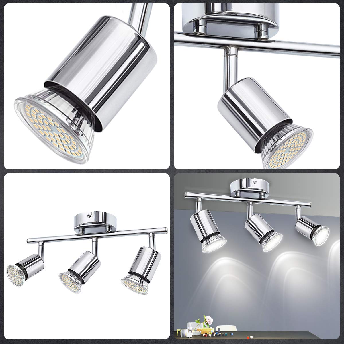 Modern Ceiling Light Lamp 3 GU10 Heads Multiple Rod Dome Night Lamps 100-240V-AULEY