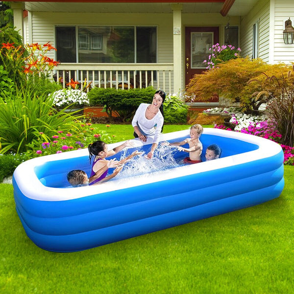 Rectangular Inflatable Swimming Pool Thicken 3 Layers PVC Paddling Pool 210X140 CM-AULEY