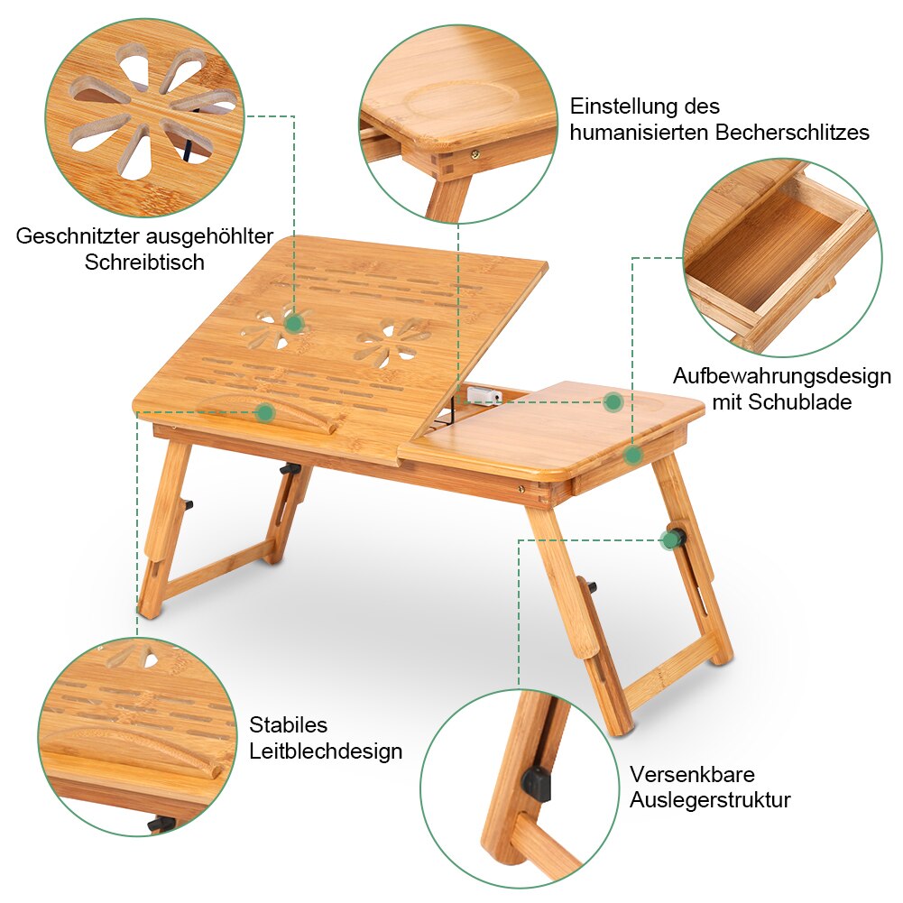 Adjustable Table Bamboo Computer Desk Rack Shelf-AULEY