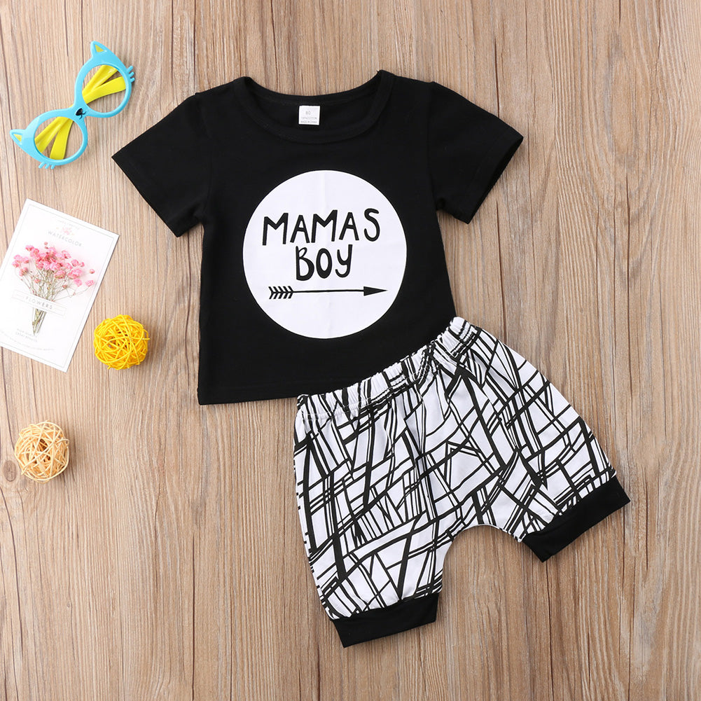 Letter Print T-Shirt Striped Pants Clothing Set-Clothing Sets-AULEY