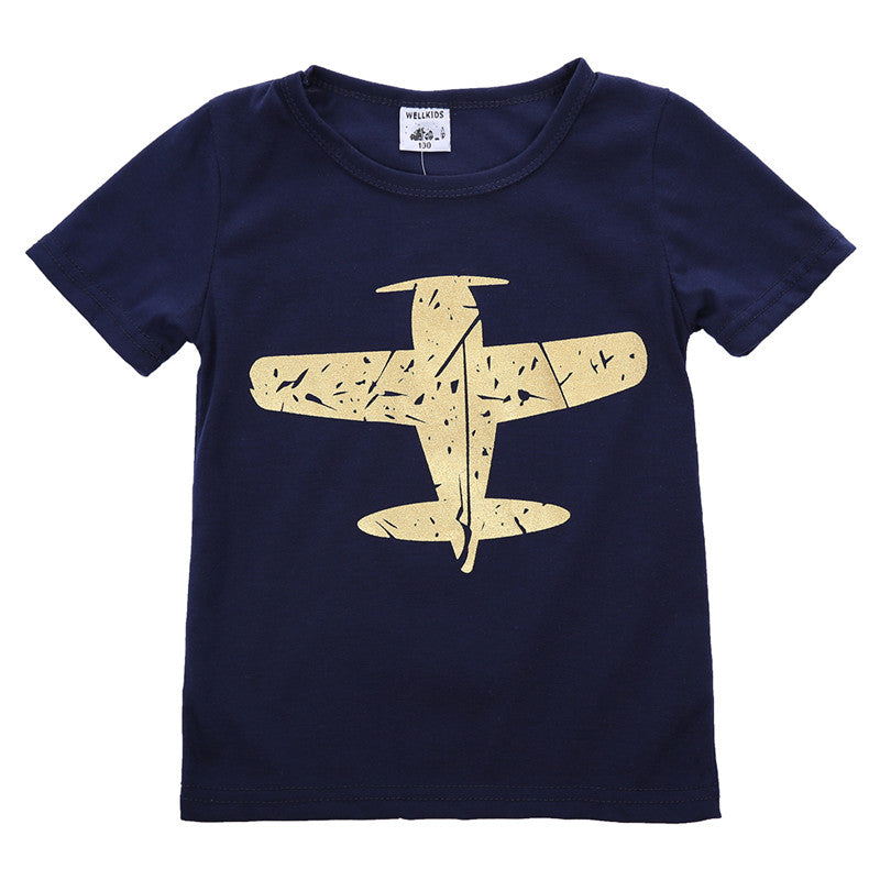 Aircraft Printing Short Sleeve T-Shirt-Tops-AULEY