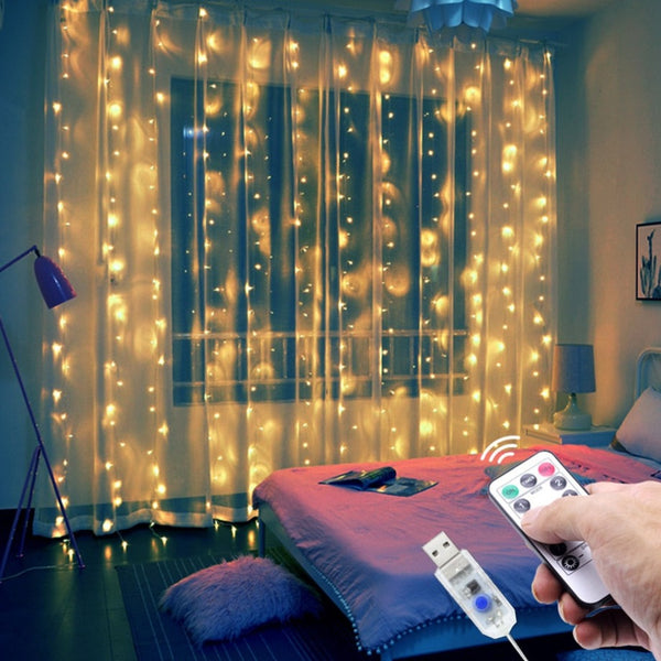 LED Curtain Garland USB String Lights With Remote (Christmas, Wedding, Holiday, Decoration for Home)-String Lights-AULEY