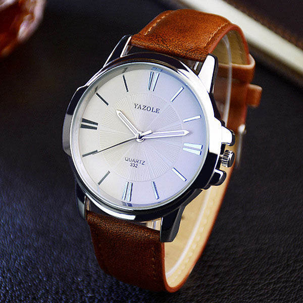 Shock Resistant Leather Band Quartz Watch-Quartz Wristwatches-AULEY